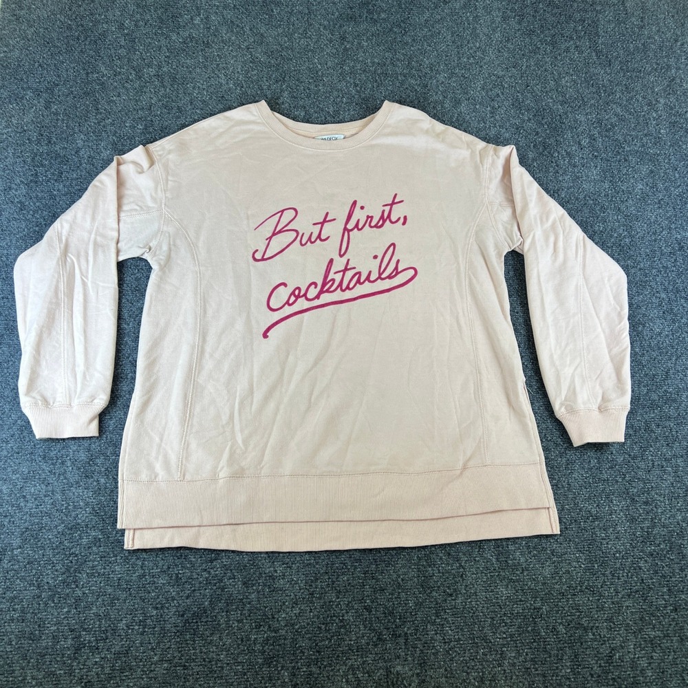 Wildfox But First Cocktails Graphic Sweatshirt Blush Pink Medium WLT4869S